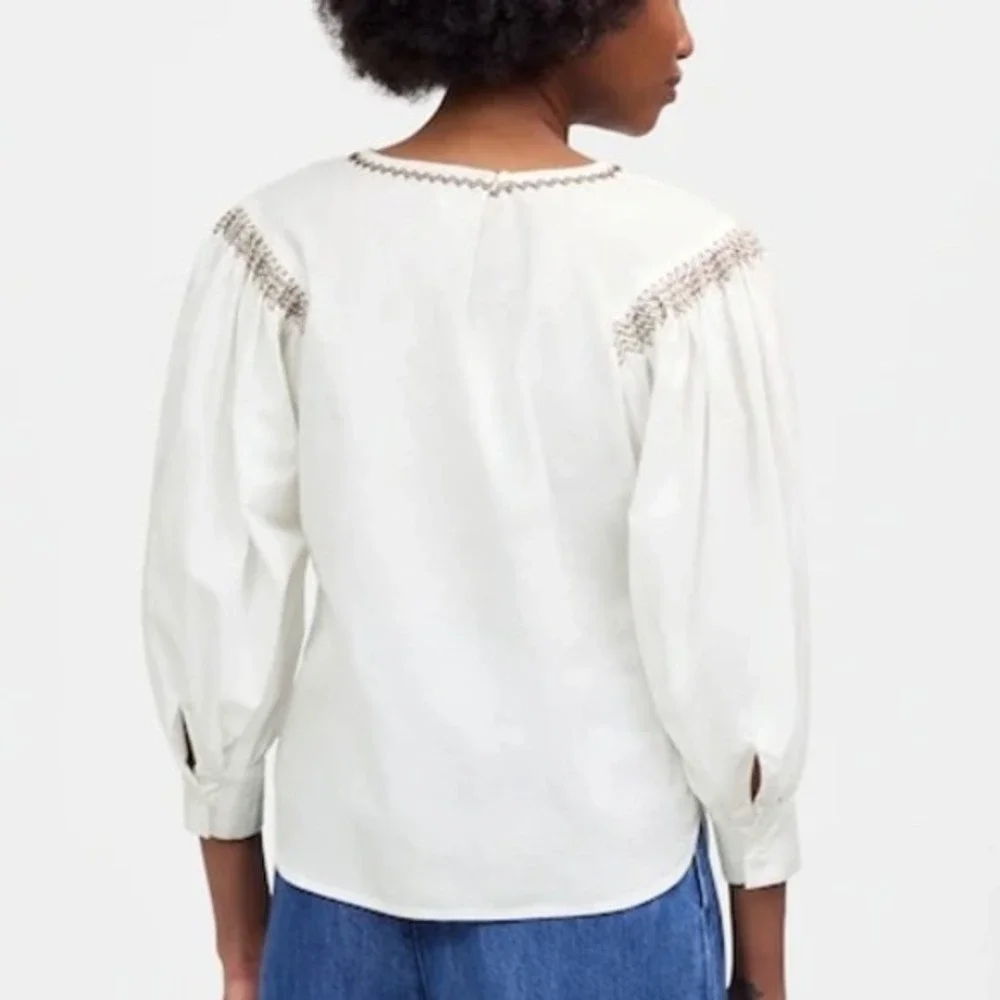 NWT Madewell‎ Women's Embroidered Poplin Balloon-Sleeve Top Small Boho